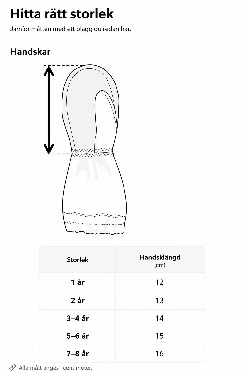Storlekstabell Mitten Light skalhandske